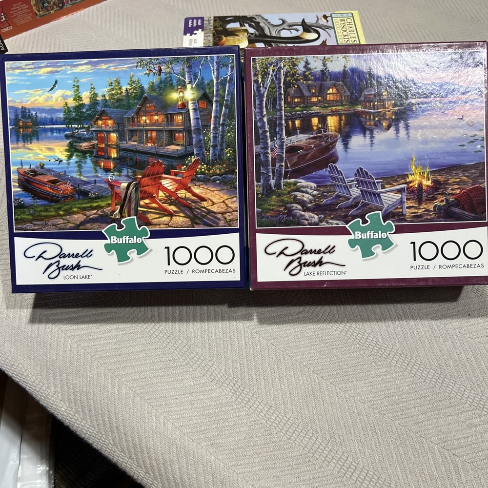 Lot 2 Buffalo Games Darrell Bush Loon Lake & Lake Reflection 1000 Piece Puzzles